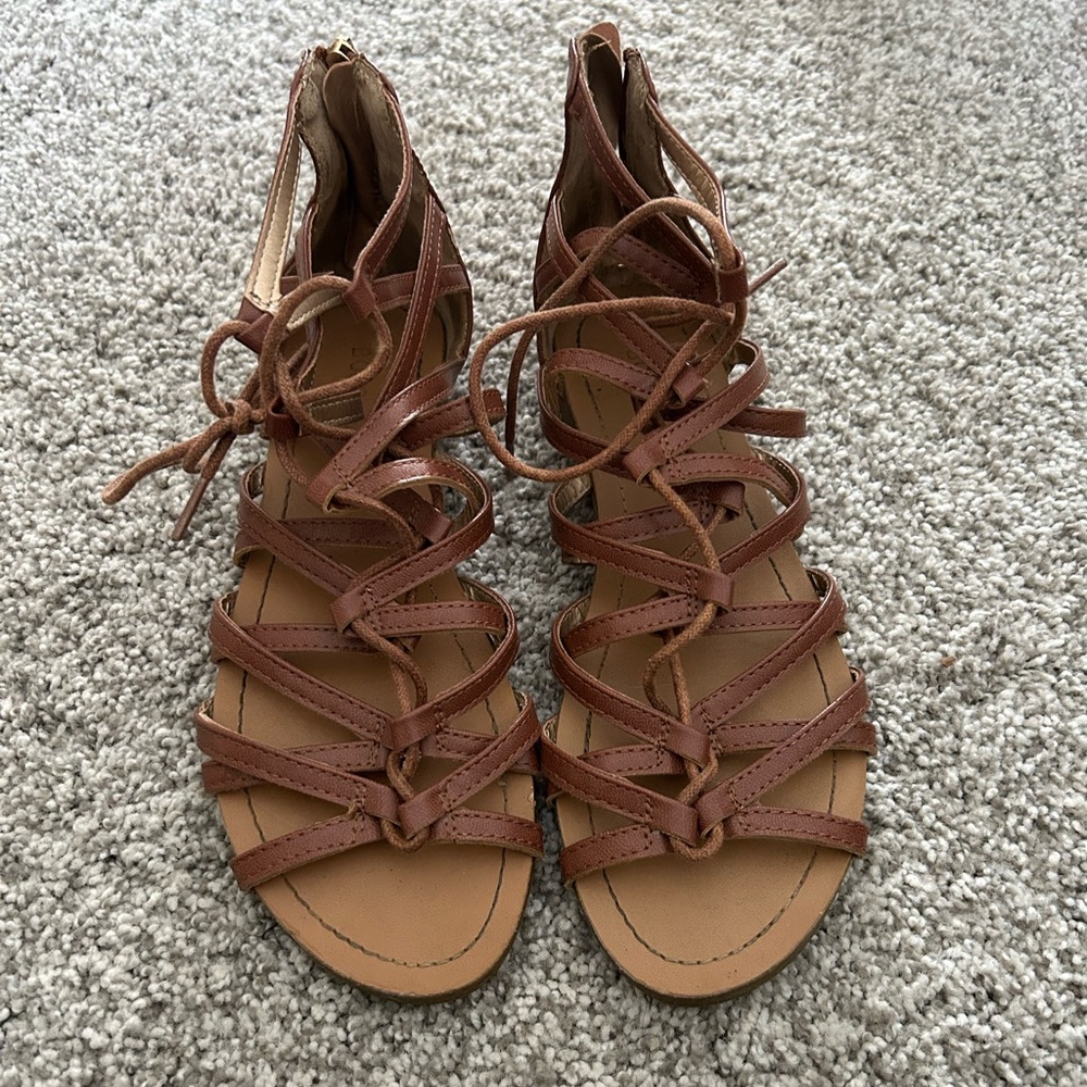 BCBGeneration Women’s Strappy Lace-Up Brown Gladiator Sandals